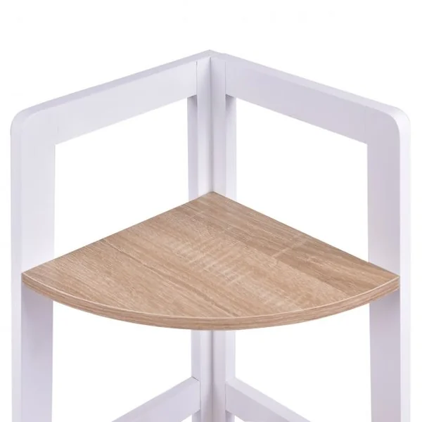Etagère d'angle Meuble d'angle à 3 niveaux Bibliothèque Support de plantes en MDF, 32x32x103cm, Blanc-naturel