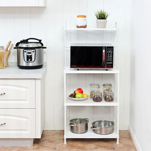 Etagère de Cuisine à 4 Niveaux Multifonctionnelle 60 x 34,5 x 136 CM Pieds Réglables Gris/Blanc/Noir