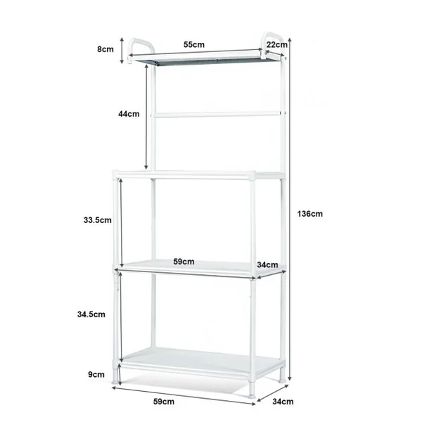 Etagère de Cuisine à 4 Niveaux Multifonctionnelle 60 x 34,5 x 136 CM Pieds Réglables Gris/Blanc/Noir