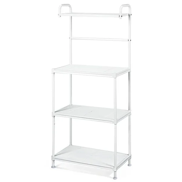 Etagère de Cuisine à 4 Niveaux Multifonctionnelle 60 x 34,5 x 136 CM Pieds Réglables Gris/Blanc/Noir
