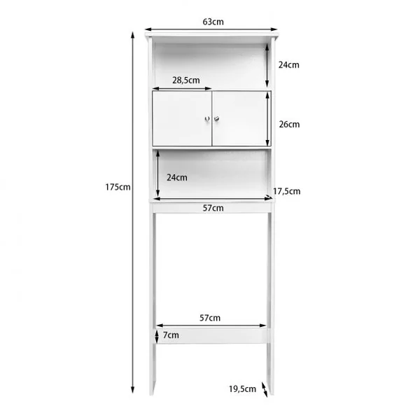 Etagère de Rangement au Dessus de WC ou Lave-linge avec Placard avec Portes 63 x 19,5 x 175 cm