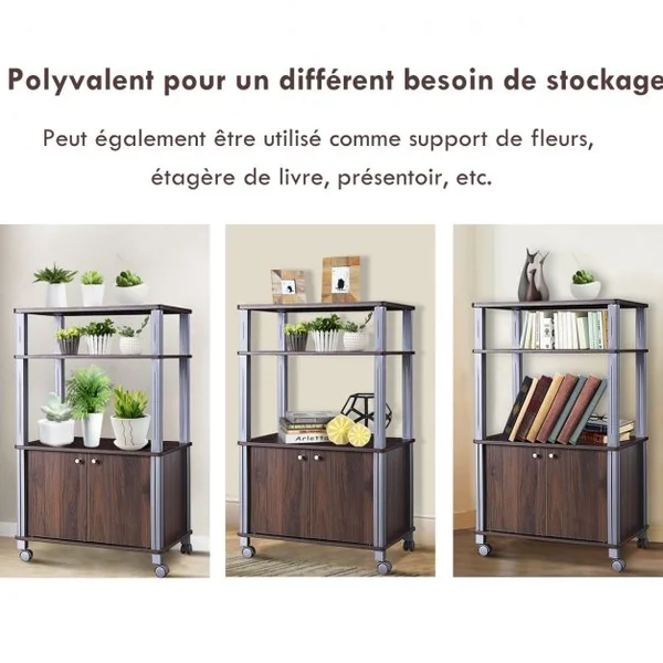 Etagère de Rangement Roulante Chariot de Cuisine Roulant pour Micro-ondes en Mdf 60x395x93-975cm 4 Couleurs au Choix