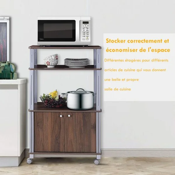 Etagère de Rangement Roulante Chariot de Cuisine Roulant pour Micro-ondes en Mdf 60x395x93-975cm 4 Couleurs au Choix