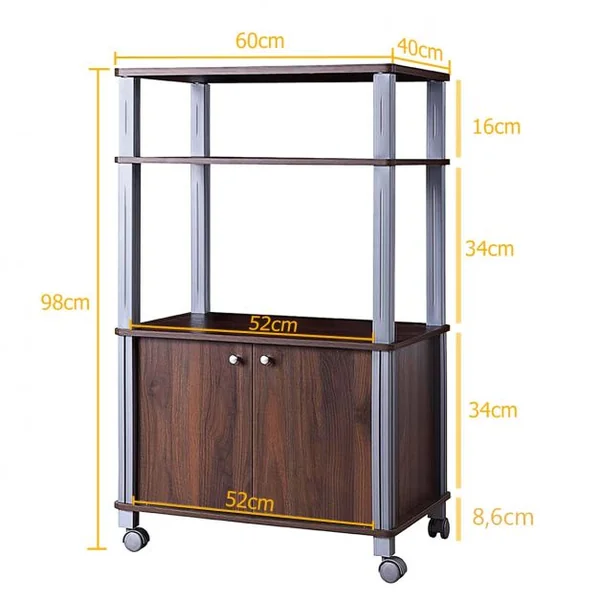 Etagère de Rangement Roulante Chariot de Cuisine Roulant pour Micro-ondes en Mdf 60x395x93-975cm 4 Couleurs au Choix
