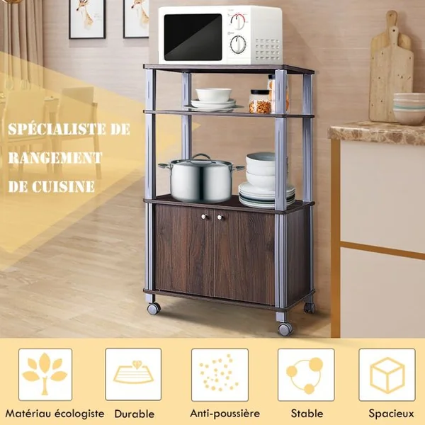 Etagère de Rangement Roulante Chariot de Cuisine Roulant pour Micro-ondes en Mdf 60x395x93-975cm 4 Couleurs au Choix