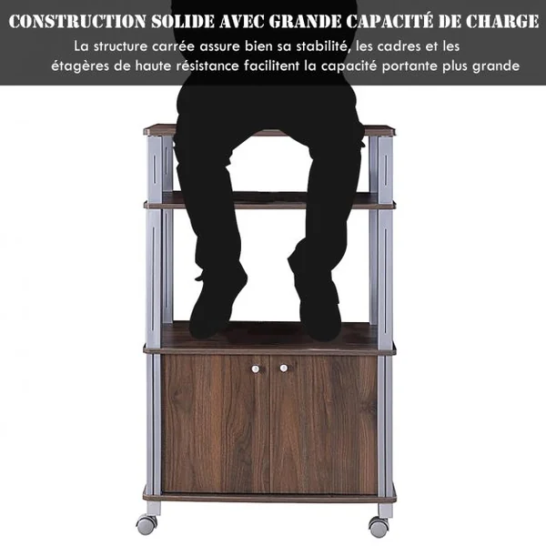 Etagère de Rangement Roulante Chariot de Cuisine Roulant pour Micro-ondes en Mdf 60x395x93-975cm Brun