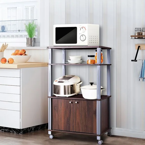 Etagère de Rangement Roulante Chariot de Cuisine Roulant pour Micro-ondes en Mdf 60x395x93-975cm Brun