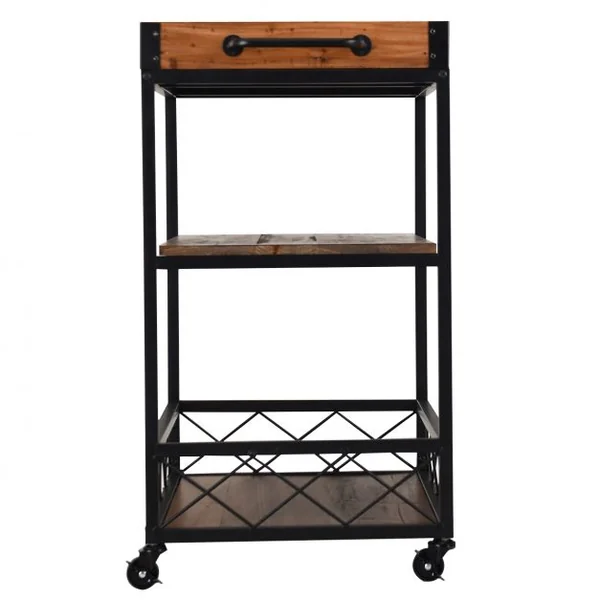 Etagère de Rangement Roulante Chariot de Cuisine Roulant à 3 Niveaux en Bois de Sapin & Métal 78x46x825cm Brun Foncé