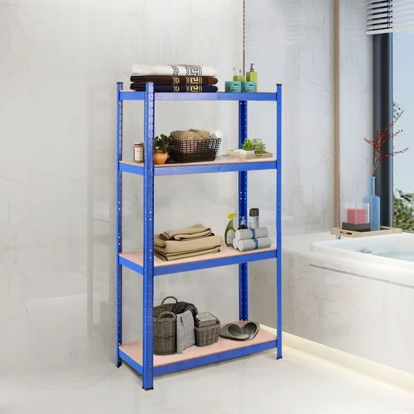 Etagère de Rangement à 4 Niveaux Stockage Rayonnage d’Atelier en Acier et MDF Capacité 520 kg 40x80x160cm Bleu