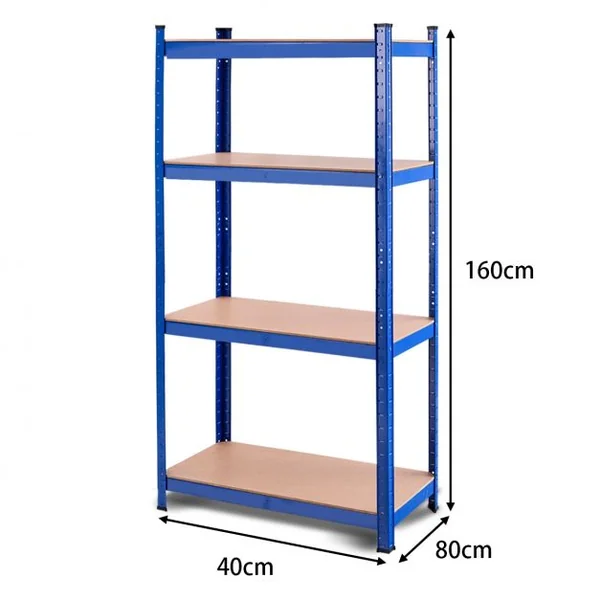 Etagère de Rangement à 4 Niveaux Stockage Rayonnage d’Atelier en Acier et MDF Capacité 520 kg 40x80x160cm Bleu