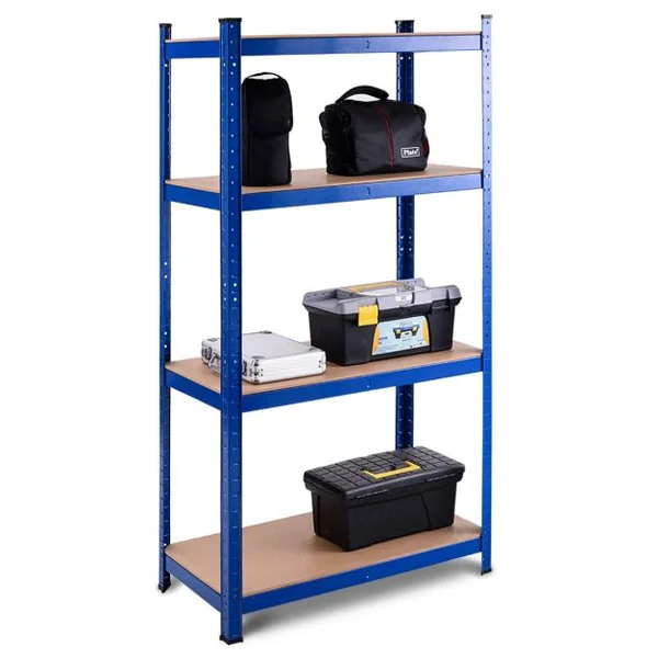 Etagère de Rangement à 4 Niveaux Stockage Rayonnage d’Atelier en Acier et MDF Capacité 520 kg 40x80x160cm Bleu