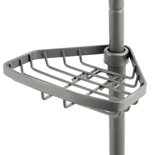 Etagère de salle de bain télescopique en acier inoxydable Etagère d’angle, Hauteur réglable, 22x22x215-273 cm, Argenté