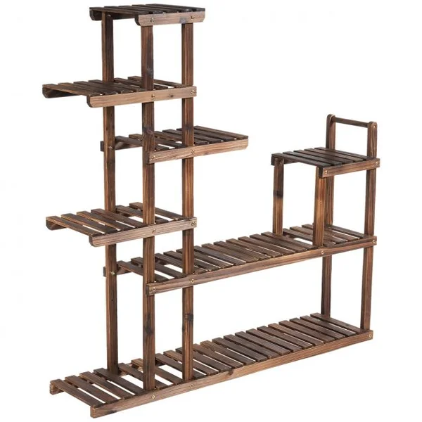Etagère en Bois en 7 Niveaux Meuble Décoratif Multifonctionnel pour Intérieur et Extérieur 120x25x120cm Marron