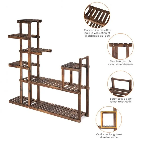 Etagère en Bois en 7 Niveaux Meuble Décoratif Multifonctionnel pour Intérieur et Extérieur 120x25x120cm Marron