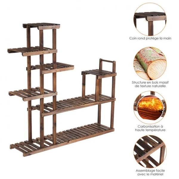 Etagère en Bois en 7 Niveaux Meuble Décoratif Multifonctionnel pour Intérieur et Extérieur 120x25x120cm Marron