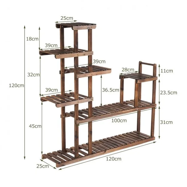 Etagère en Bois en 7 Niveaux Meuble Décoratif Multifonctionnel pour Intérieur et Extérieur 120x25x120cm Marron