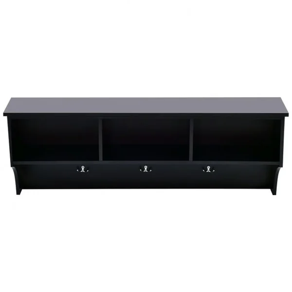 Etagère murale 3 porte-manteaux Meuble d’entrée, Salle de bain, Métal et MDF, 120 x 30 x 43 cm, Noir