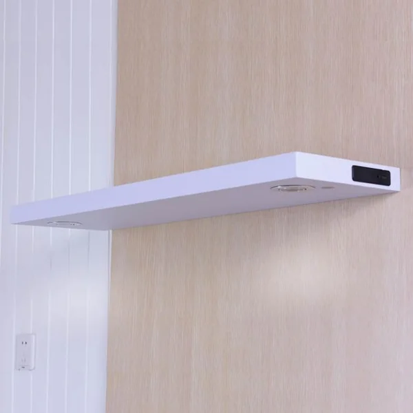 Etagère murale avec éclairage LED en MDF Tablette murale avec 2 spots LED de 1 Watt, max. 20 kg, 120x24x4cm, Blanc