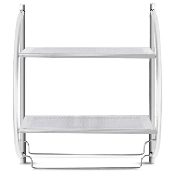 Etagère Murale de Salle de Bain Porte-serviettes avec 2 Tablettes et 2 Barres en Métal Chromé 45x25,5x55cm Argenté