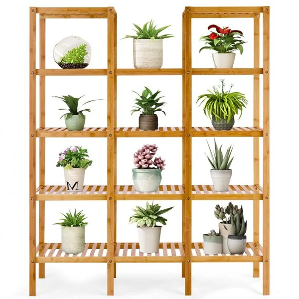 Etagère Porte Plante en Bambou à 5 Niveaux pour Intérieur et Extérieur 115 x 32 x 140 cm