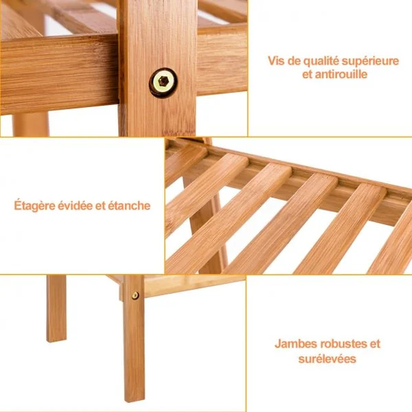 Etagère Porte Plante en Bambou à 5 Niveaux pour Intérieur et Extérieur 115 x 32 x 140 cm
