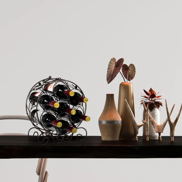 Etagère Rétro pour Bouteille de Vin Casier à Vin Design pour 7 Bouteilles Poignée en Fer 31x16x36cm Couleur Bronze