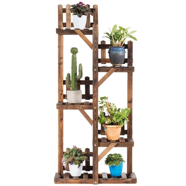 Etagère à 5 Niveaux Meuble Décoratif avec Cadre Stable et Robuste en Bois Massif Naturel 60x26x130 cm Marron