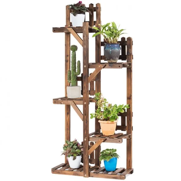 Etagère à 5 Niveaux Meuble Décoratif avec Cadre Stable et Robuste en Bois Massif Naturel 60x26x130 cm Marron