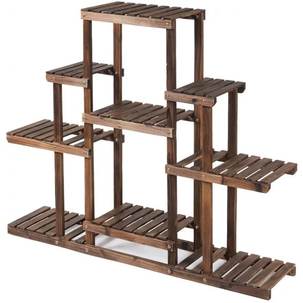 Etagère à 6 Niveaux Meuble Décoratif avec Cadre Stable et Robuste en Bois Massif Naturel 120x25x96 cm Marron