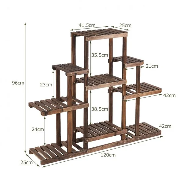 Etagère à 6 Niveaux Meuble Décoratif avec Cadre Stable et Robuste en Bois Massif Naturel 120x25x96 cm Marron