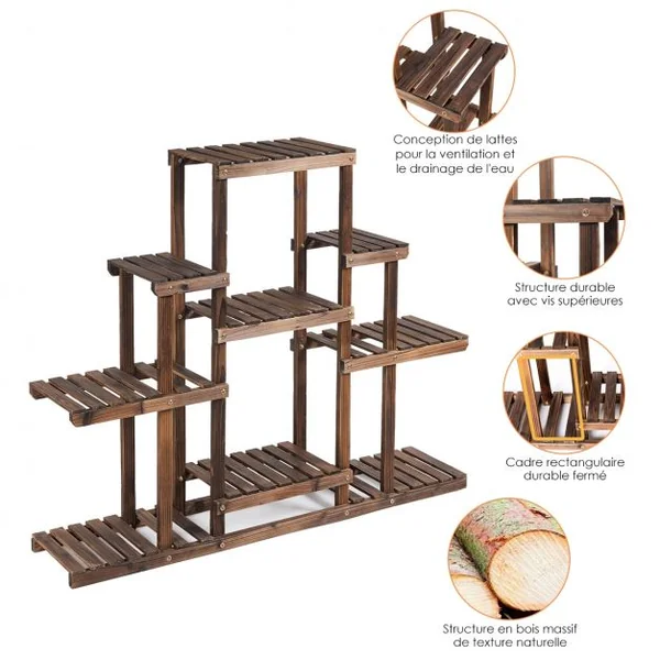 Etagère à 6 Niveaux Meuble Décoratif avec Cadre Stable et Robuste en Bois Massif Naturel 120x25x96 cm Marron