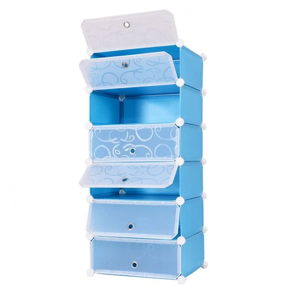 Etagère à Chaussures Modulable 6 cases Rangement à Chaussures Empilable en Plastique, Capacité 12 paires, 47.5x37x109cm
