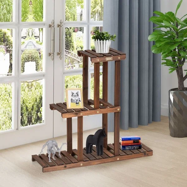 Etagère à Fleurs en Bois à 3 Niveaux Porte Fleurs en Echelle Verticale Capacité Charge.30KG