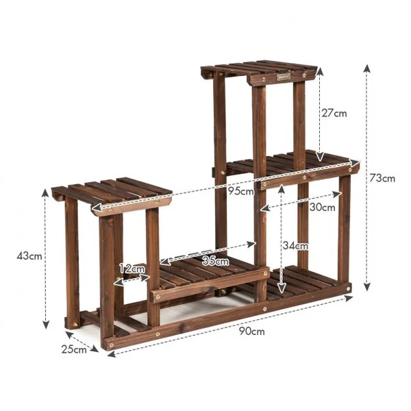 Etagère à Fleurs en Bois à 4 Niveaux Porte Fleurs en Echelle Verticale Capacité Charge.40KG