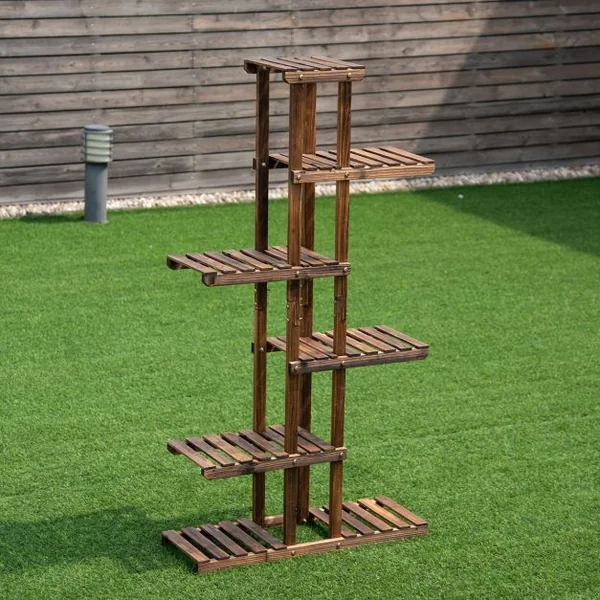 Etagère à Fleurs à 6 Niveaux Support de Plantes Décoration Capacité 10 kg en Bois de Sapin 75x25x140cm Naturel