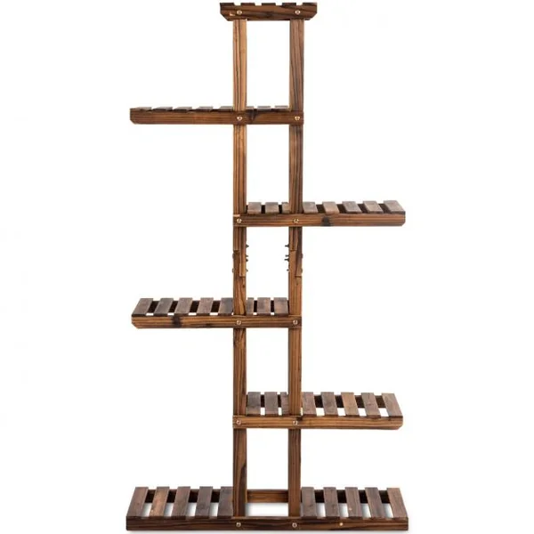 Etagère à Fleurs à 6 Niveaux Support de Plantes Décoration Capacité 10 kg en Bois de Sapin 75x25x140cm Naturel