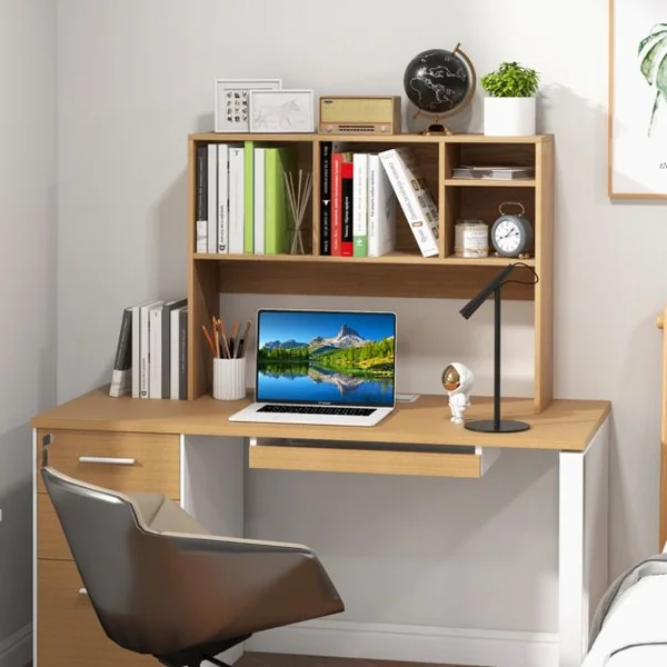 Etagère à Poser sur le Bureau Etagère de Rangement de Comptoir avec 4 Compartiments et Compartiment Arrière Ouvert Blanc/Naturel