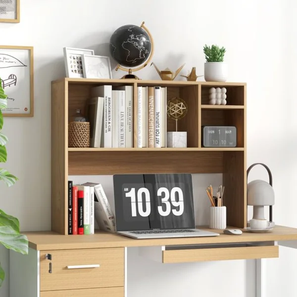 Etagère à Poser sur le Bureau Etagère de Rangement de Comptoir avec 4 Compartiments et Compartiment Arrière Ouvert Blanc/Naturel