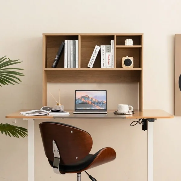 Etagère à Poser sur le Bureau Etagère de Rangement de Comptoir avec 4 Compartiments et Compartiment Arrière Ouvert Blanc/Naturel