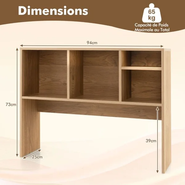 Etagère à Poser sur le Bureau Etagère de Rangement de Comptoir avec 4 Compartiments et Compartiment Arrière Ouvert Blanc/Naturel