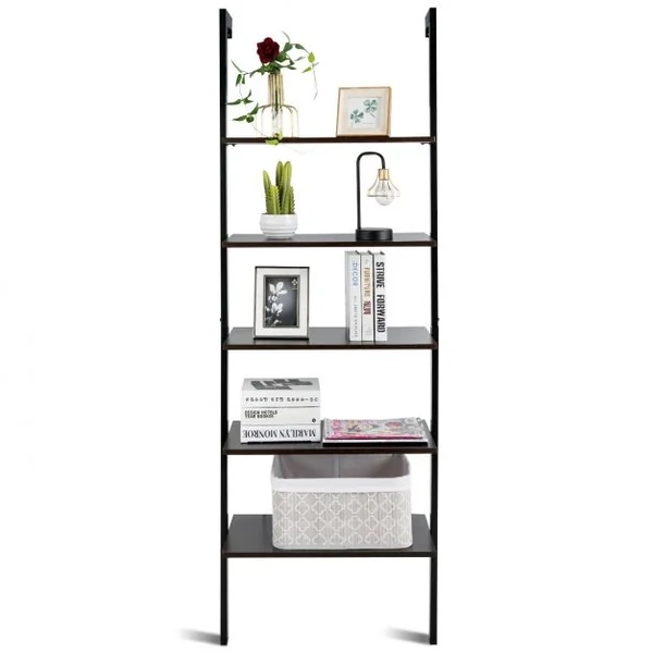 Etagère Échelle à 5 Niveaux Etagère de Rangement Inclinable Capacité Tablette 5 Kg en Mdf et Métal 61x30x183cm Noir