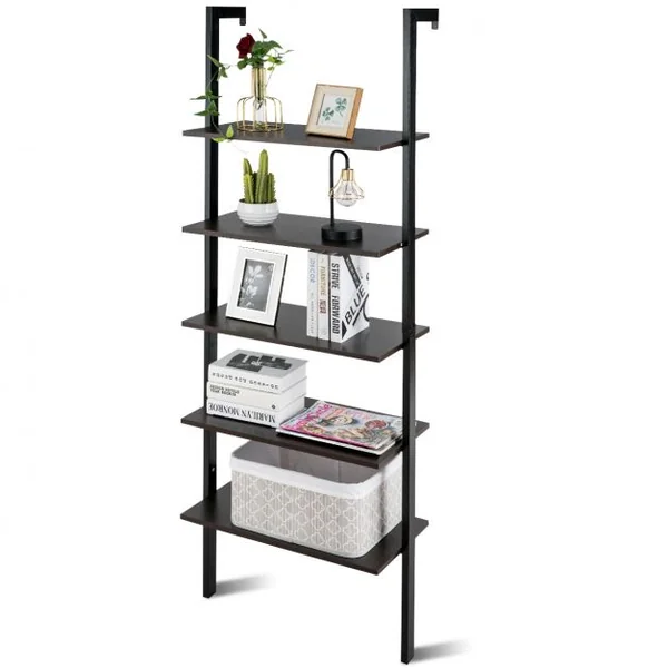 Etagère Échelle à 5 Niveaux Etagère de Rangement Inclinable Capacité Tablette 5 Kg en Mdf et Métal 61x30x183cm Noir