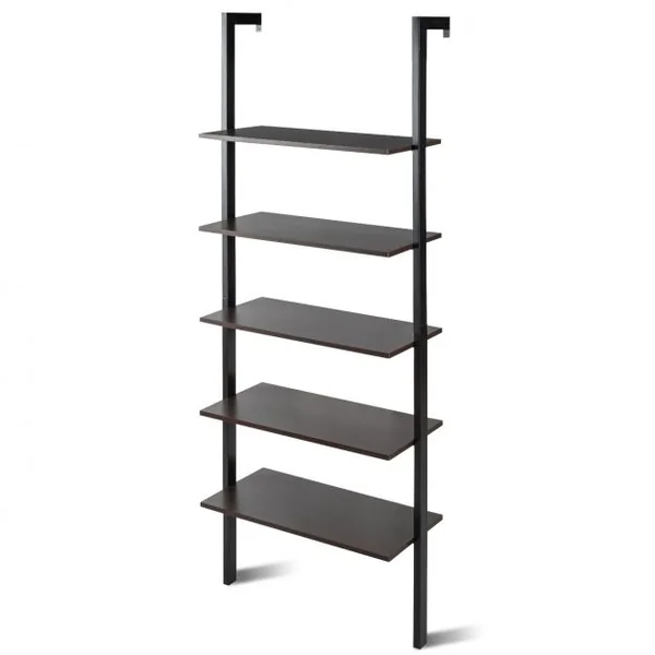 Etagère Échelle à 5 Niveaux Etagère de Rangement Inclinable Capacité Tablette 5 Kg en Mdf et Métal 61x30x183cm Noir