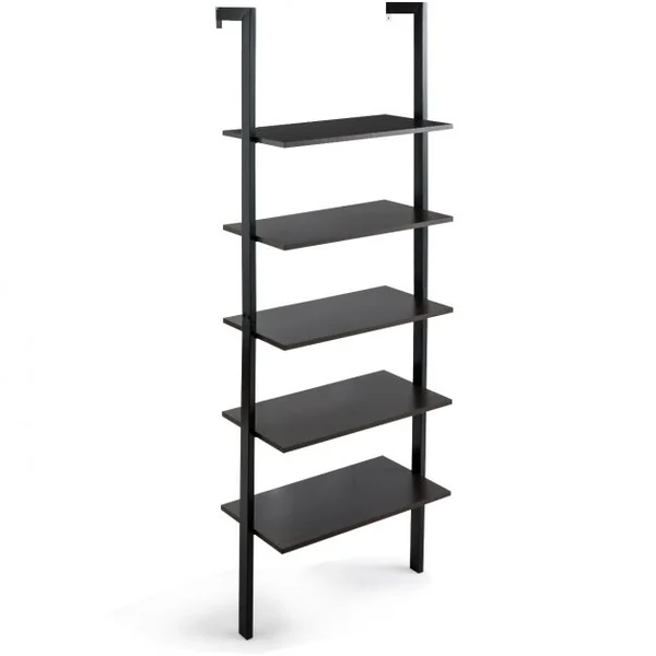 Etagère Échelle à 5 Niveaux Etagère de Rangement Inclinable Capacité Tablette 5 Kg en Mdf et Métal 61x30x183cm Noir