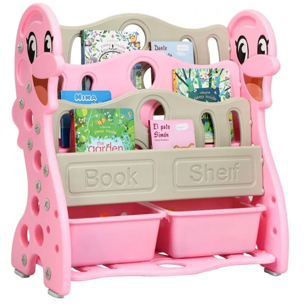 Etagères à Livres Enfants Transformable en 3 ou 4 Etages Forme Dauphin Coins Arrondis Rose