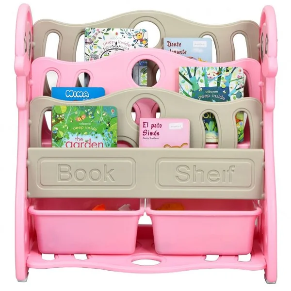 Etagères à Livres Enfants Transformable en 3 ou 4 Etages Forme Dauphin Coins Arrondis Rose