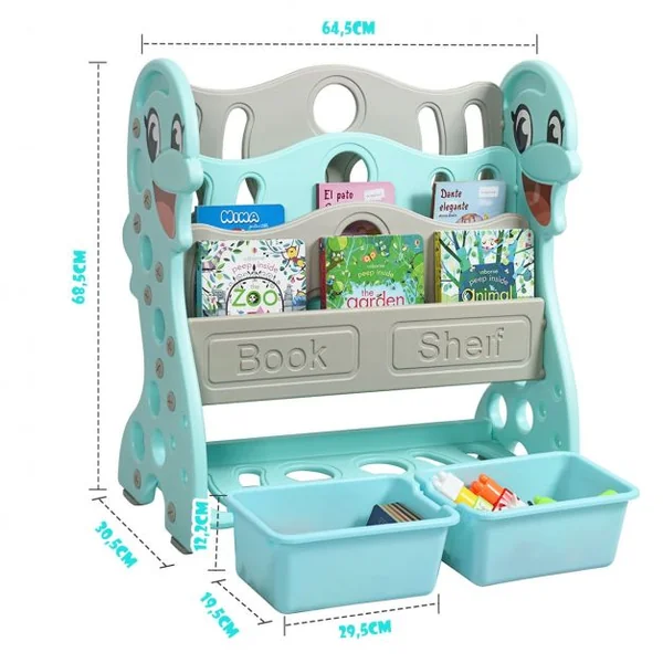 Etagères à Livres Enfants Transformable en 3 ou 4 Etages Forme Dauphin Coins Arrondis Vert