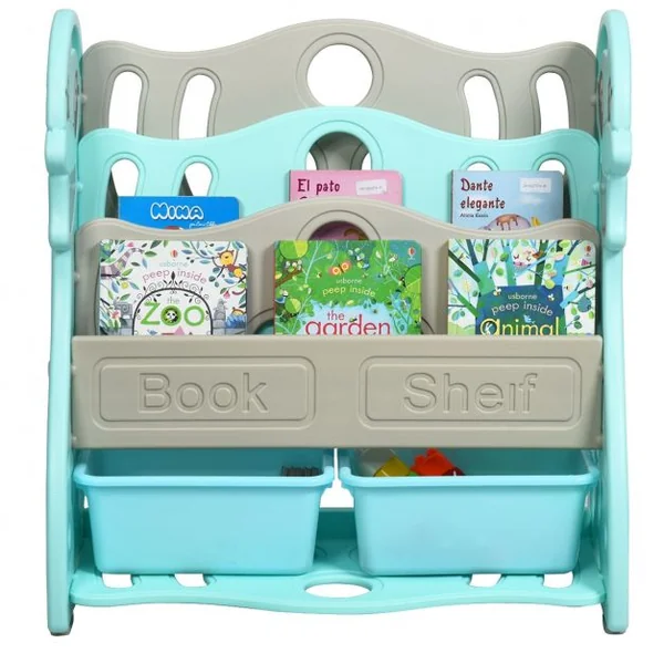 Etagères à Livres Enfants Transformable en 3 ou 4 Etages Forme Dauphin Coins Arrondis Vert