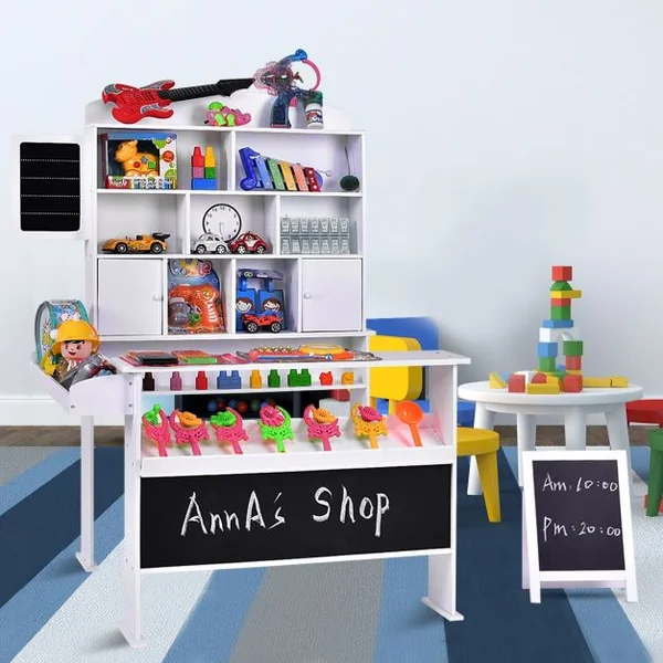 Etale de marchand pour enfant Stand d’épicerie pour enfants, Jouer à la marchande, 88,5x73x115cm, Blanc