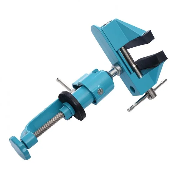Etau d’Etabli Multi-angle en Alliage d’Aluminium Pivotante à 360° avec Mâchoire Réglable 0-80MM et Ouverture 0-50MM Bleu